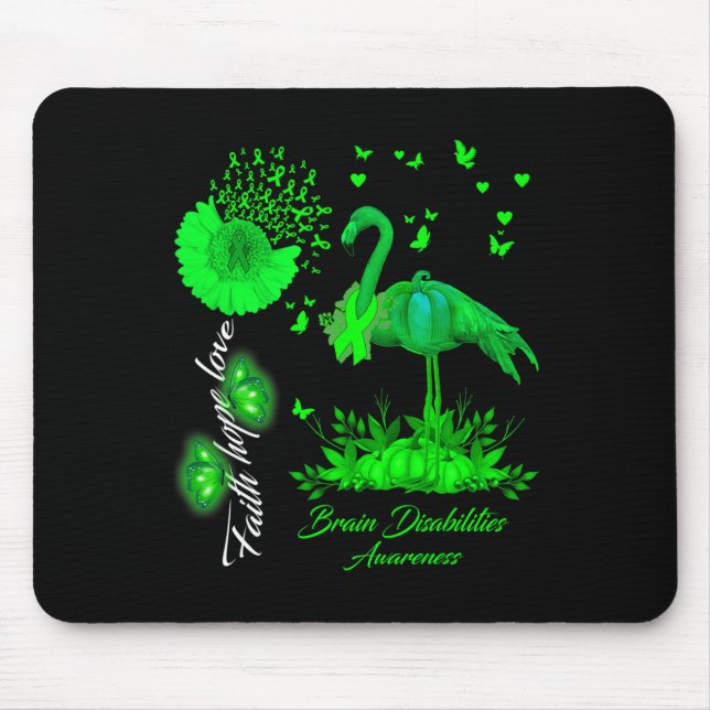 Alfombrilla De Ratón Flamingo Faith Hope Love Brain Disabilities Awaren (Frente)