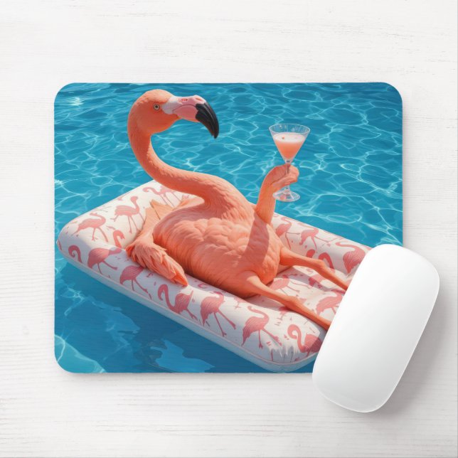 Alfombrilla De Ratón Flamingo Floating With a Cocktail In a Pool (Con ratón)