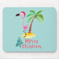 Flamingo Rosado En Un Sombrero De Papá Noel