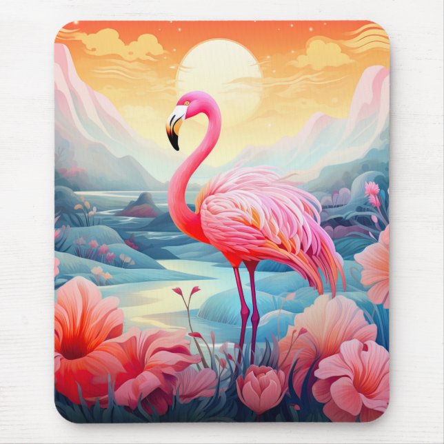 Alfombrilla De Ratón Flamingo tropical con flores-76280 (Frente)
