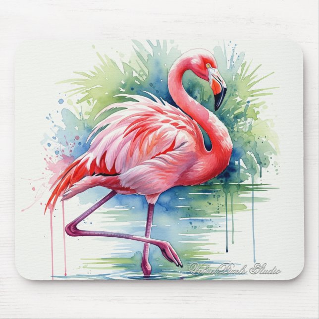 Alfombrilla De Ratón Flamingo Watercolor Mousepad (Frente)