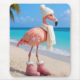 Alfombrilla De Ratón Flamingo Wearing Winter Scarf and Boots