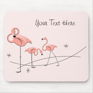 Alfombrilla De Ratón Flamingos Trio rosa bigote "Texto"