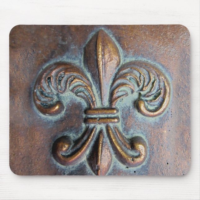 Alfombrilla De Ratón Fleur De Lis, Con Aspecto De Cobre Antiguo Impreso (Frente)