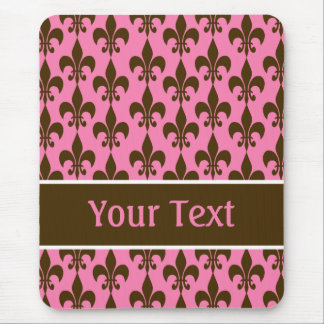 Alfombrilla De Ratón Fleur de Lis personalizado de color marrón rosa