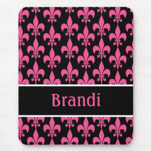 Alfombrilla De Ratón Fleur de Lis personalizado rosa y negro