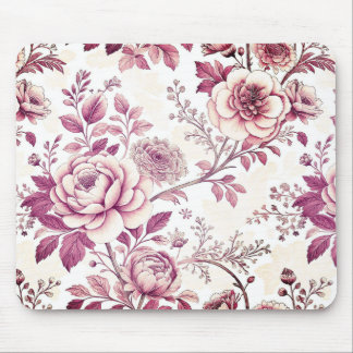 Alfombrilla De Ratón fleurs roses et rouge foncé
