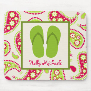 Alfombrilla De Ratón Flips-flopes verdes/rosa y verde Paisley Mousepad