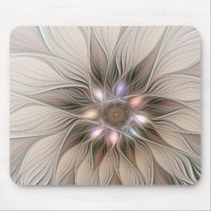 Alfombrilla De Ratón Flor abstracta alegre beige marrón fractal floral