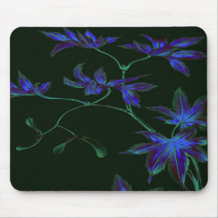 Alfombrilla De Ratón Flor azul profundo y verde japonesa