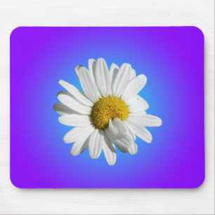 Alfombrilla De Ratón Flor blanca de margarita floral gradiente azul púr