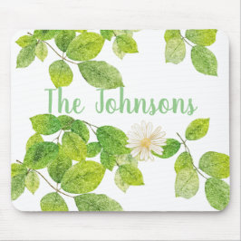 Alfombrilla De Ratón Flor blanca y jardín de hojas verdes