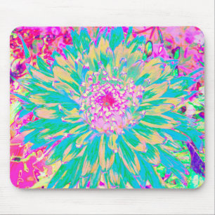 Alfombrilla De Ratón Flor de Dalia Verde Turquesa y Rosa Caliente Decor