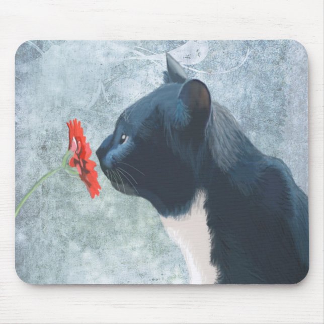 Alfombrilla De Ratón Flor de esnifado de gato negro (Frente)