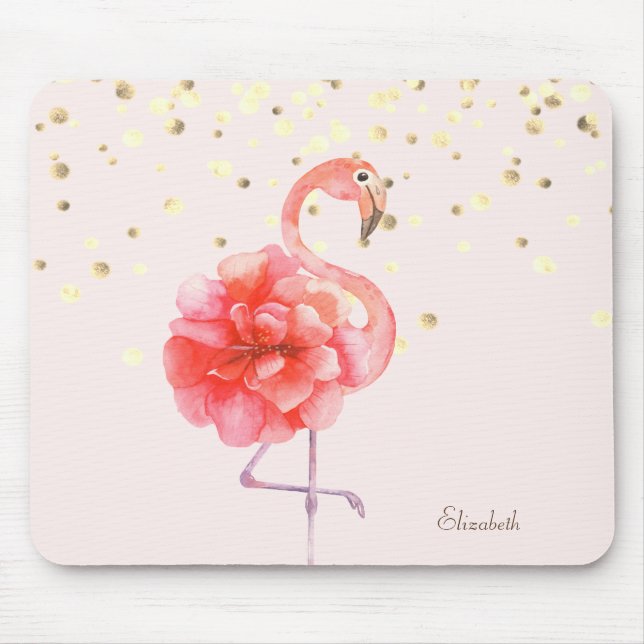Alfombrilla De Ratón Flor de Flamenco Rosa,Confeti Dorado   (Frente)