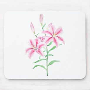 Alfombrilla De Ratón flor de lirio rosa acuarela