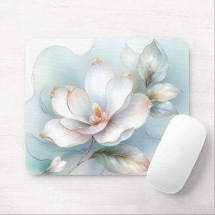 Alfombrilla De Ratón Flor De Magnolia Blanca Con Borde Dorado