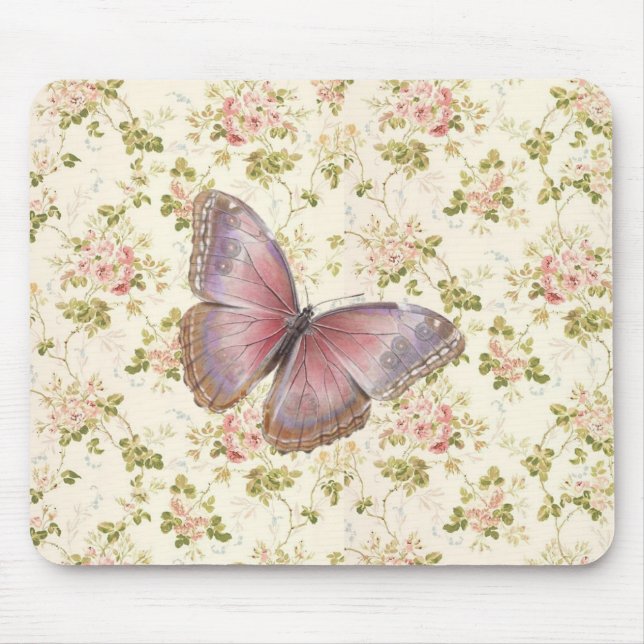 Alfombrilla De Ratón Flor de mariposa rosada Shabby Chic (Frente)