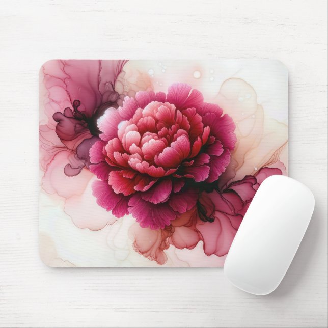 Alfombrilla De Ratón Flor De Peonía Rosa En Tinta Alcohólica (Con ratón)