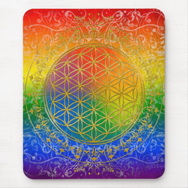 Alfombrilla De Ratón Flor de vida - Ornamento en oro arco iris (Frente)