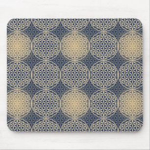 Alfombrilla De Ratón Flor de vida - patrón de sello - arena azul