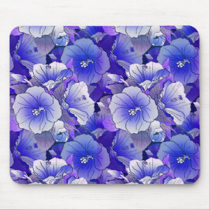 Alfombrilla De Ratón Flor Elegante Tropical Azul Y Blanca Hibiscus