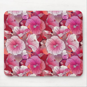 Alfombrilla De Ratón Flor Elegante Tropical Rosa Y Blanca Hibiscus