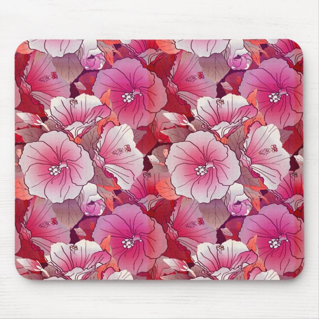 Alfombrilla De Ratón Flor Elegante Tropical Rosa Y Blanca Hibiscus (Frente)