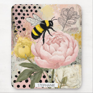 Alfombrilla De Ratón Flor Fantasioso y Abeja – Floral Acogedor (2)