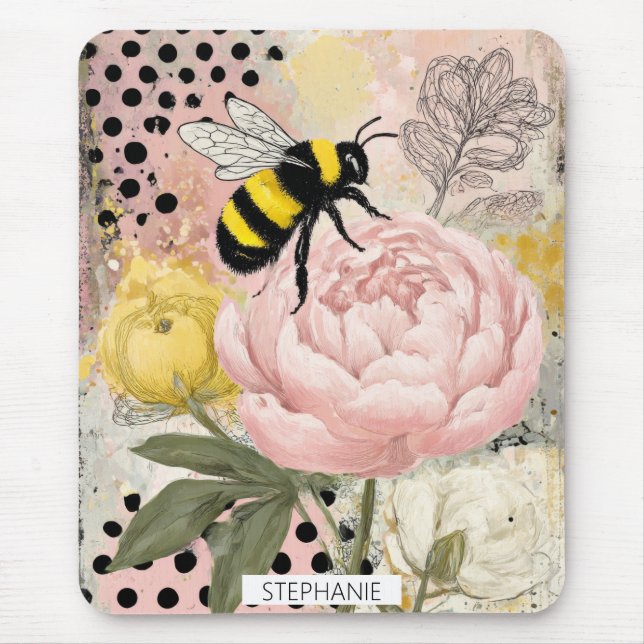 Alfombrilla De Ratón Flor Fantasioso y Abeja – Floral Acogedor (2) (Frente)