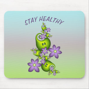 Alfombrilla De Ratón Flor Floral Fantasía Lilac Flores Formas verdes Fr