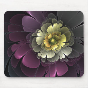 Alfombrilla De Ratón Flor Fractal Gris Purpura Moderna Abstracta