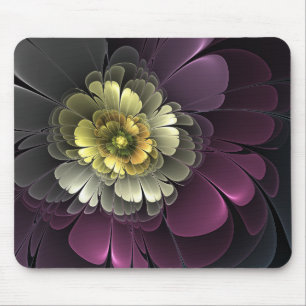 Alfombrilla De Ratón Flor Fractal Gris Purpura Moderna Abstracta