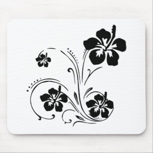 Alfombrilla De Ratón Flor ilustrada blanco y negro Mousepad