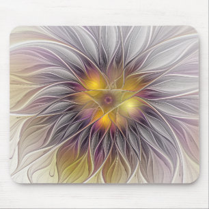 Alfombrilla De Ratón Flor Luminosa Colorida, Fractal Moderno Abstracto