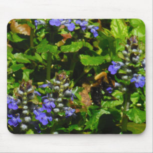 Alfombrilla De Ratón Flor morada y abeja burbuja