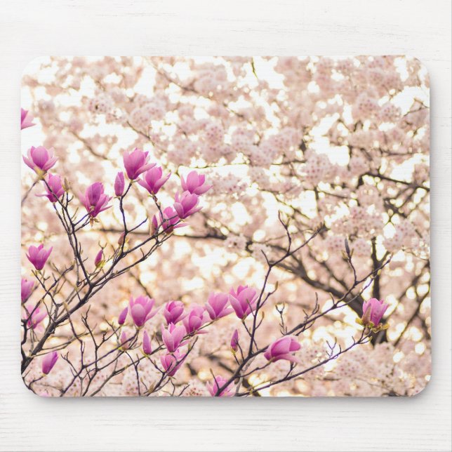 Alfombrilla De Ratón Flor Primaria de Magnolias Púrpuras y Florecientes (Frente)