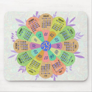 Alfombrilla De Ratón Flor Retro De Boho De Ronda Única Del Calendario 2