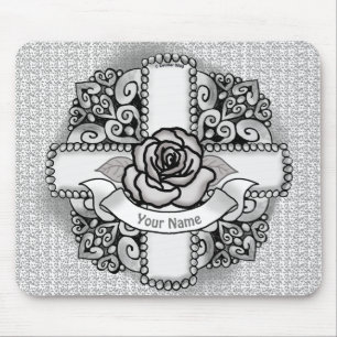 Alfombrilla De Ratón Flor Rosa Cruz Cristiana Filigrí