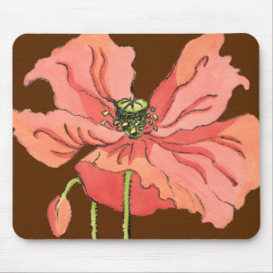 Alfombrilla De Ratón Flor rosa grande con fondo rojo profundo