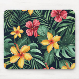 Alfombrilla De Ratón Flor Tropical Hibiscus Seamless Pattern