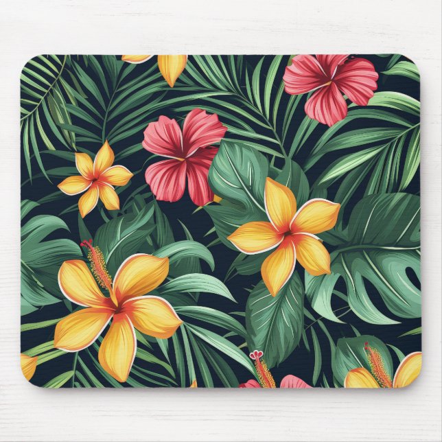 Alfombrilla De Ratón Flor Tropical Hibiscus Seamless Pattern (Frente)