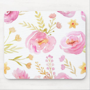 Alfombrilla De Ratón Flora acuarela rosa