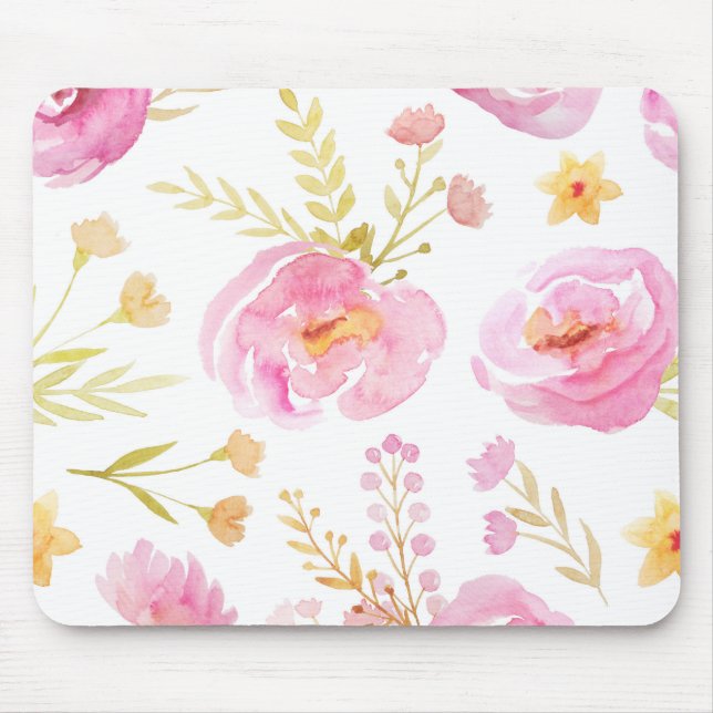 Alfombrilla De Ratón Flora acuarela rosa (Frente)