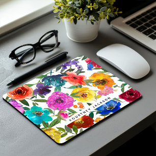 Alfombrilla De Ratón Flora de acuarela brillante y audaz personalizada