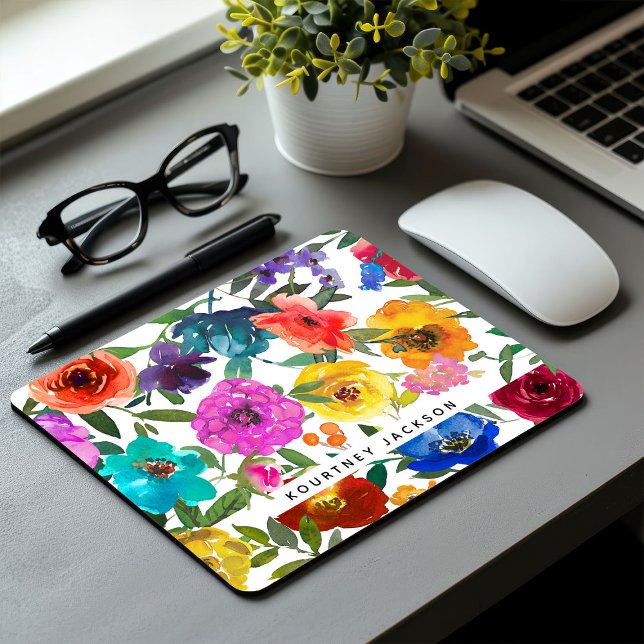 Alfombrilla De Ratón Flora de acuarela brillante y audaz personalizada (Subido por el creador)