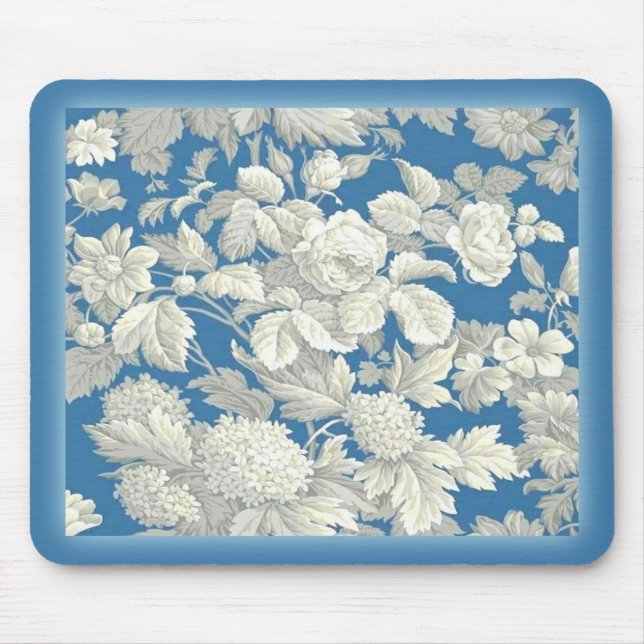 Alfombrilla De Ratón Floral anticuaria azul Mousepad (Frente)