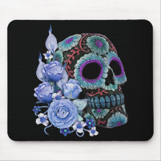 Alfombrilla De Ratón Floral Azul Floral Black Sugar Skull Day Of The De