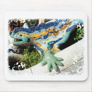 Alfombrilla de ratón floral blanca de lagarto Gaud