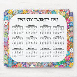 Alfombrilla De Ratón Floral colorida 2025 Calendario Mousepad